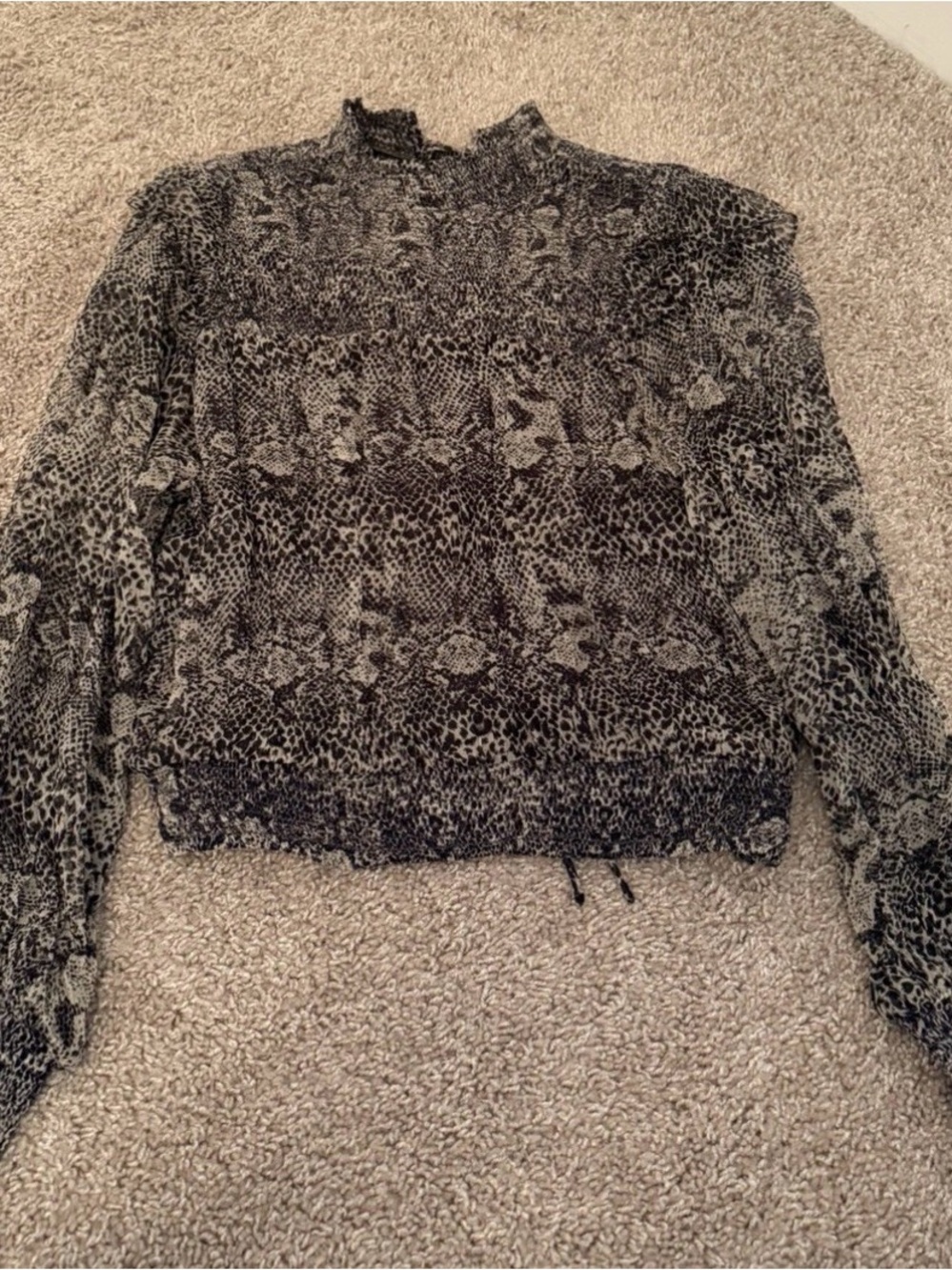 NWT Free People Sheer Snake-Print High-Neck Blouse in Black and Cream Size Small - Picture 4 of 5